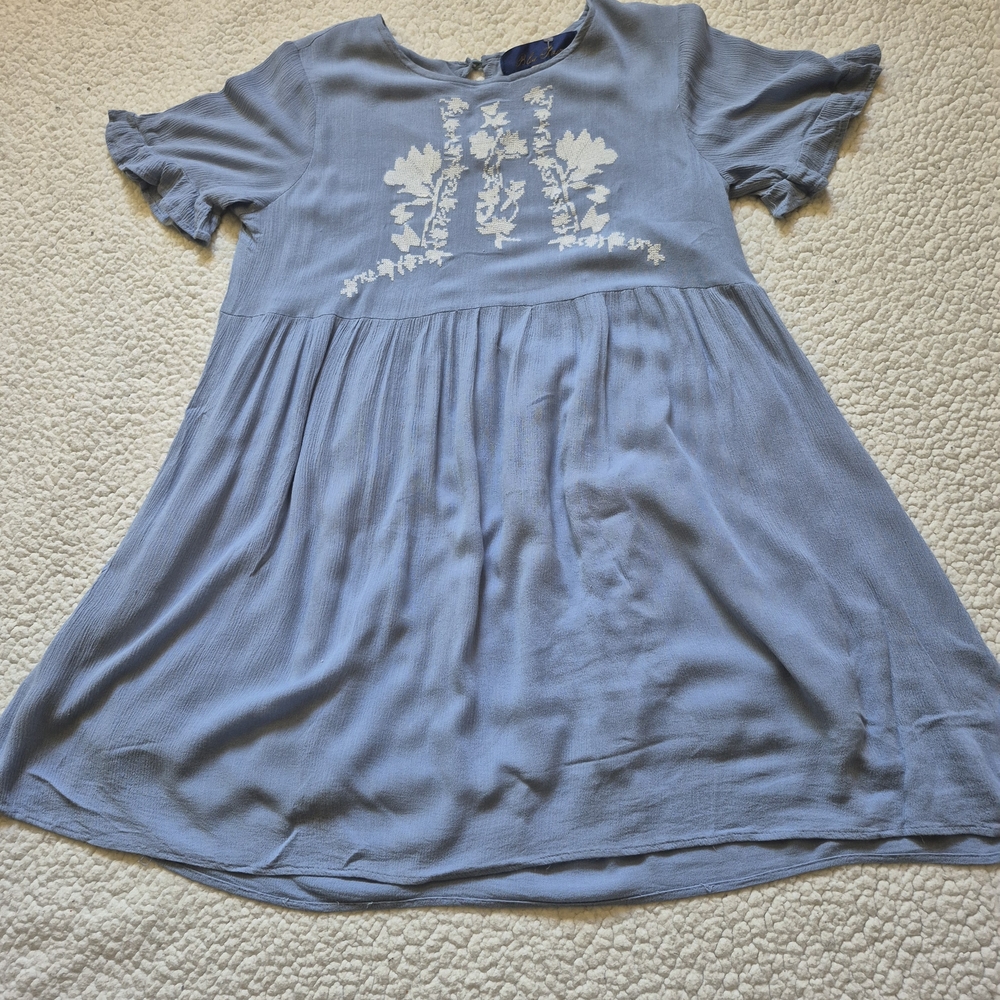 Blue Floral Embroidered Dress